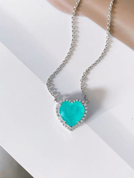 Palaibase (including chain) [P 0756] 925 Sterling Silver High Carbon Diamond Blue Heart Luxury Necklace